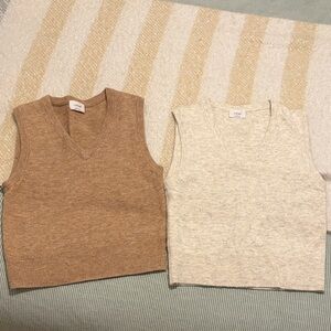 Wilfred Tan and Cream Knit Sweater vests